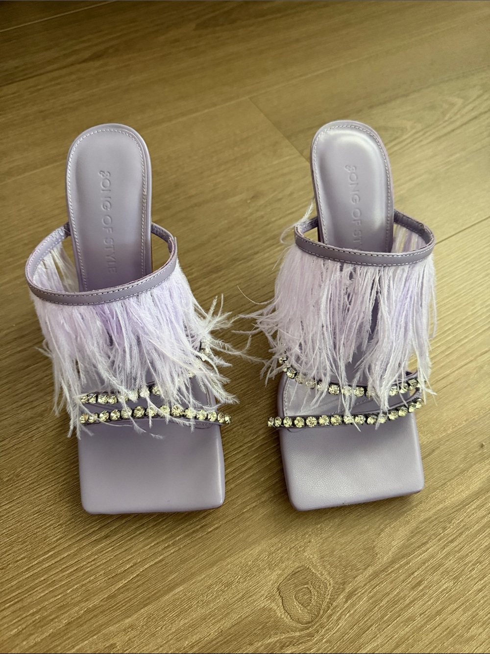 Song of Style Lavender Feather & Crystal Slide Mules